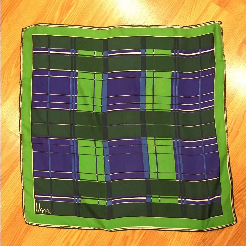 Vera Neumann Vintage Designer Scarf Vibrant blue and Kelly green‎ 1970s